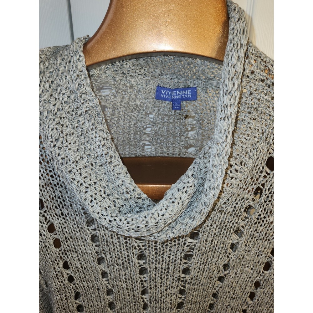 Vivienne Tam Open Crochet Cowl Neck Sweater Short Sleeve Size Large - Picture 7 of 7